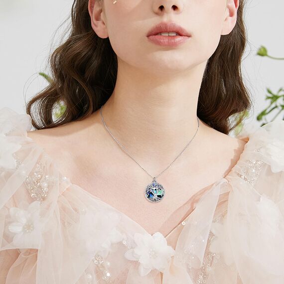 YFN Baum des Lebens Halskette Sterling Silber Keltischen Lebensbaum Anhänger Schmuck Geschenke für Damen Herren Mädchen (Chai Urne)