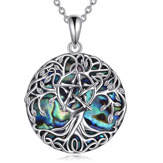 YFN Baum des Lebens Halskette Sterling Silber Keltischen Pentagramm Anhänger Lebensbaum Schmuck Geschenke für Damen Herren