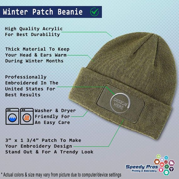 Custom Patch Beanie Hebräisch Israel Davidstern B Stickerei Acryl, Olivgrün, Einheitsgröße