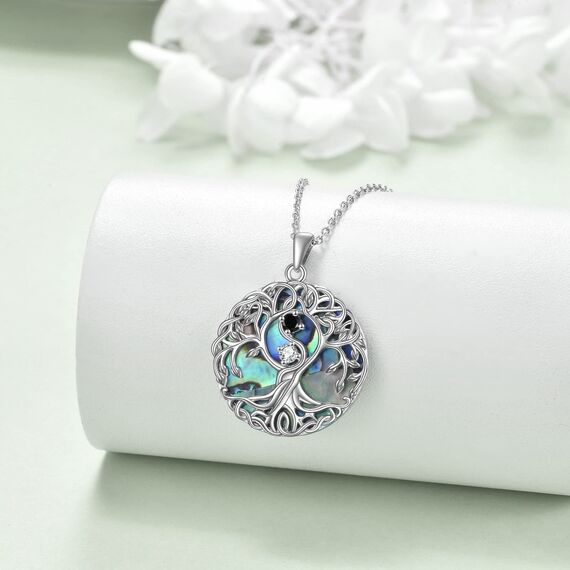 YFN Baum des Lebens Halskette Sterling Silber Yin Yang Lebensbaum Anhänger Kette Abalone Shell Keltischer Schmuck Geschenke für Damen Herren