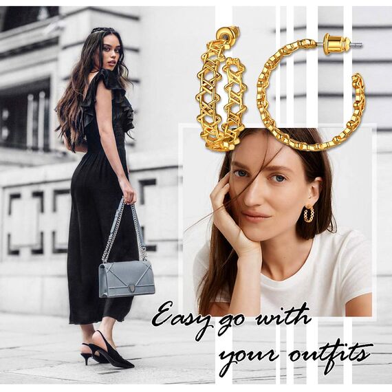 U7 Ohrringe Damen Halb Creolen Ohrringe 18k vergoldet Davidstern Kreolen Ohrringe mit 925 Silber Nadel Hypoallergen Street Style Moedeschmuck Accessoire für Frauen Mädchen