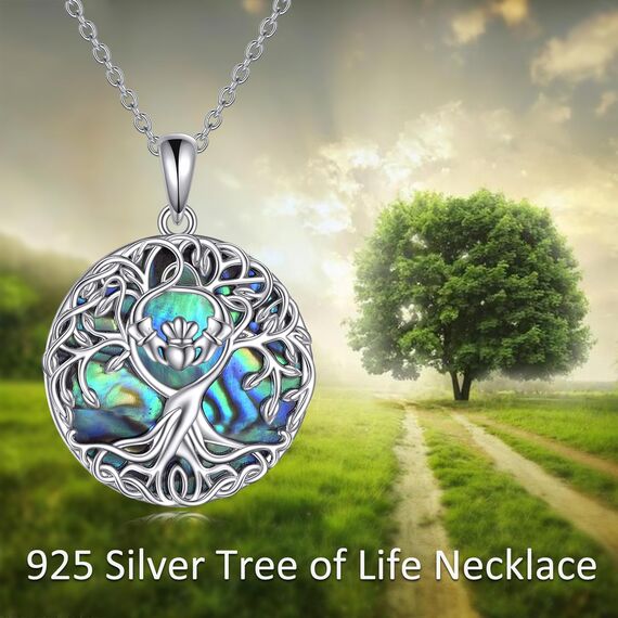 YFN Baum des Lebens Halskette Sterling Silber Claddagh Baum Anhänger Schmuck Irish Claddagh Geschenke für Damen Herren