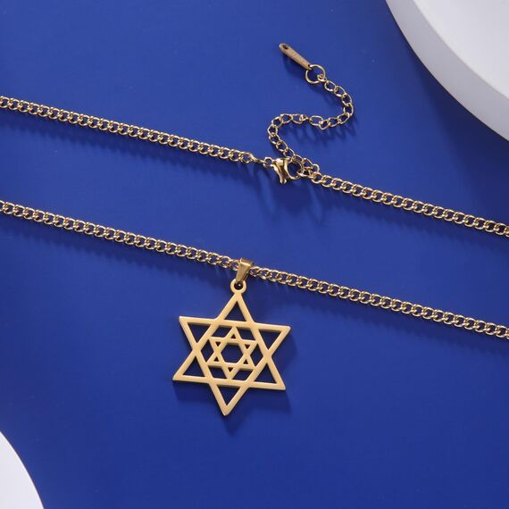 Dreamtimes Davidstern Halsketten Edelstahl Hexagramm Anhänger jüdische Halsketten FaithHeart Davidstern jüdischer Schmuck für Frauen Herren (Gold)
