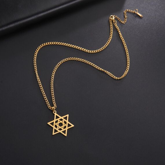 Dreamtimes Davidstern Halsketten Edelstahl Hexagramm Anhänger jüdische Halsketten FaithHeart Davidstern jüdischer Schmuck für Frauen Herren (Gold)