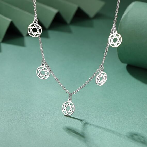 Amaxer Zierliche Davidstern-Halskette mit hebräischem Chai-Symbol, Halskette für Damen, minimalistisch, Chanukka, Magen, Judaisch, jüdisch, Edelstahl, Charm-Anhänger (Davidstern, Silber)