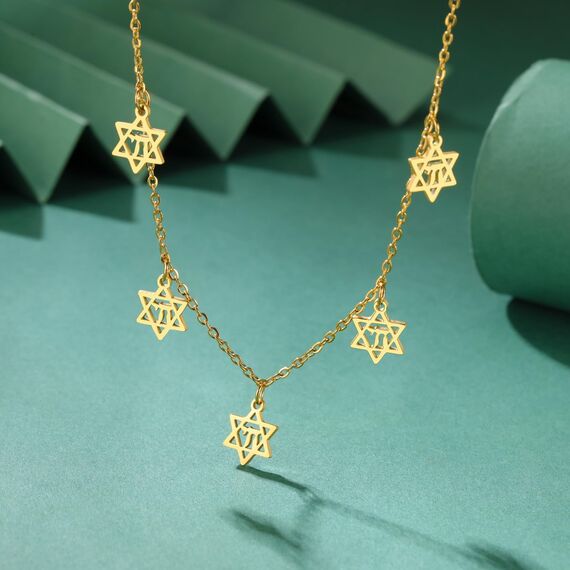 Amaxer Zierliche Davidstern-Halskette mit hebräischem Chai-Symbol, Halskette für Damen, minimalistisch, Chanukka, Magen, Judaisch, jüdisch, Edelstahl, Charm-Anhänger (Davidstern, Chai Gold)