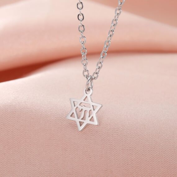Amaxer Zierliche Davidstern-Halskette mit hebräischem Chai-Symbol, Halskette für Damen, minimalistisch, Chanukka, Magen, Judaisch, jüdisch, Edelstahl, Charm-Anhänger (Davidstern Chai)