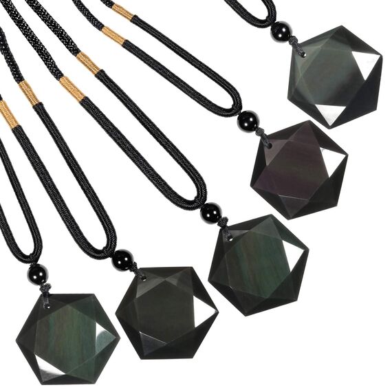 KYEYGWO Unisex Davidstern-Anhänger mit Verstellbar Nylonseil, Bunten Obsidian David Stern Halskette Hexagramm Edelstein Kettenanhänger Reiki Schmuck für Amulett, Heilung, Religiöser