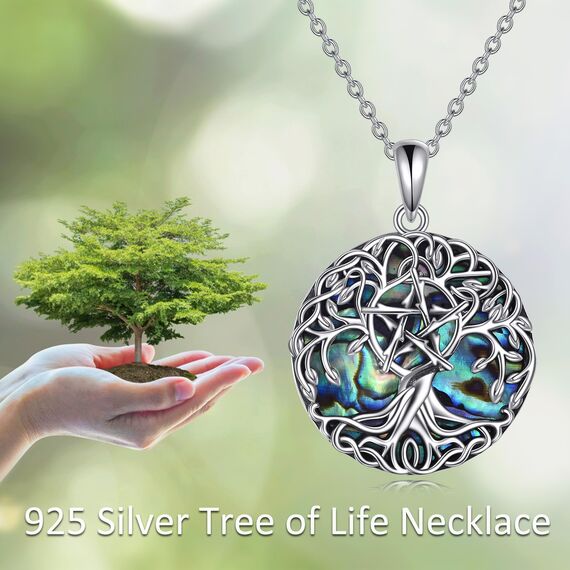 YFN Baum des Lebens Halskette Sterling Silber Keltischen Pentagramm Anhänger Lebensbaum Schmuck Geschenke für Damen Herren