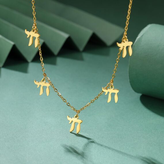 Amaxer Zierliche Davidstern-Halskette mit hebräischem Chai-Symbol, Halskette für Damen, minimalistisch, Chanukka, Magen, Judaisch, jüdisch, Edelstahl, Charm-Anhänger (klassisches Chai-Gold)