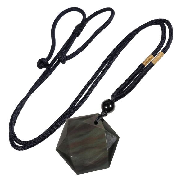 KYEYGWO Unisex Davidstern-Anhänger mit Verstellbar Nylonseil, Bunten Obsidian David Stern Halskette Hexagramm Edelstein Kettenanhänger Reiki Schmuck für Amulett, Heilung, Religiöser
