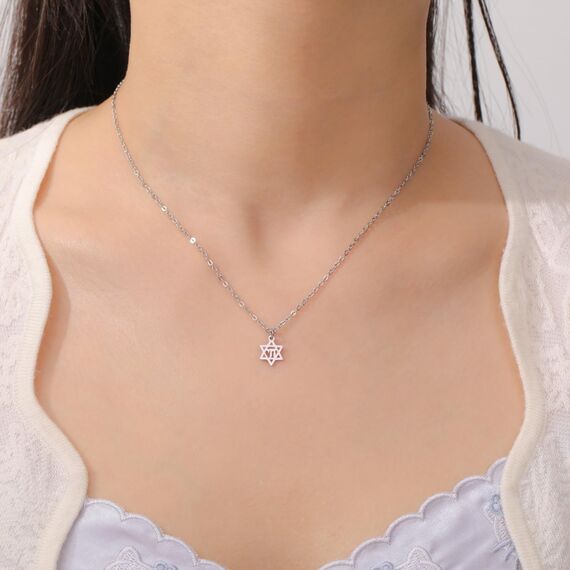 Amaxer Zierliche Davidstern-Halskette mit hebräischem Chai-Symbol, Halskette für Damen, minimalistisch, Chanukka, Magen, Judaisch, jüdisch, Edelstahl, Charm-Anhänger (Davidstern Chai)