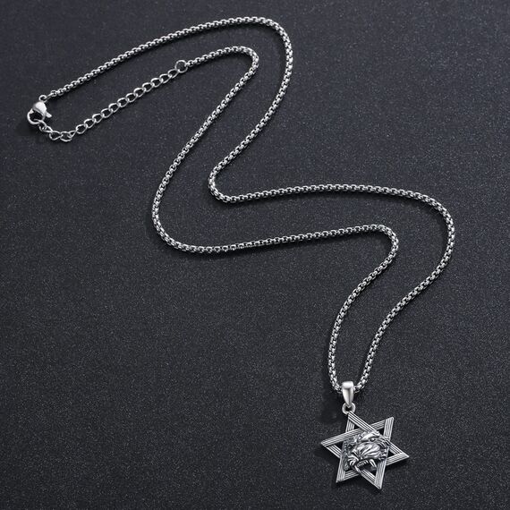 HXWZB Davidstern Halskette für Männer Sterling Silber Davidstern Anhänger Jüdischer Stern Löwe/Rabe/Wolf David Schmuck für Männer Frauen, Sterling Silber, Kein Edelstein