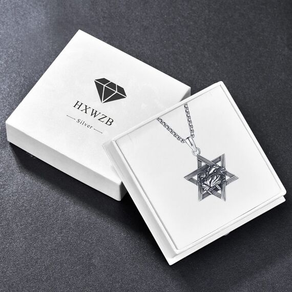 HXWZB Davidstern Halskette für Männer Sterling Silber Davidstern Anhänger Jüdischer Stern Löwe/Rabe/Wolf David Schmuck für Männer Frauen, Sterling Silber, Kein Edelstein