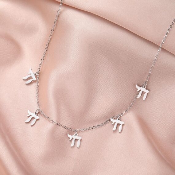 Amaxer Zierliche Davidstern-Halskette mit hebräischem Chai-Symbol, Halskette für Damen, minimalistisch, Chanukka, Magen, Judaisch, jüdisch, Edelstahl, Charm-Anhänger (klassisches Chai-Silber)