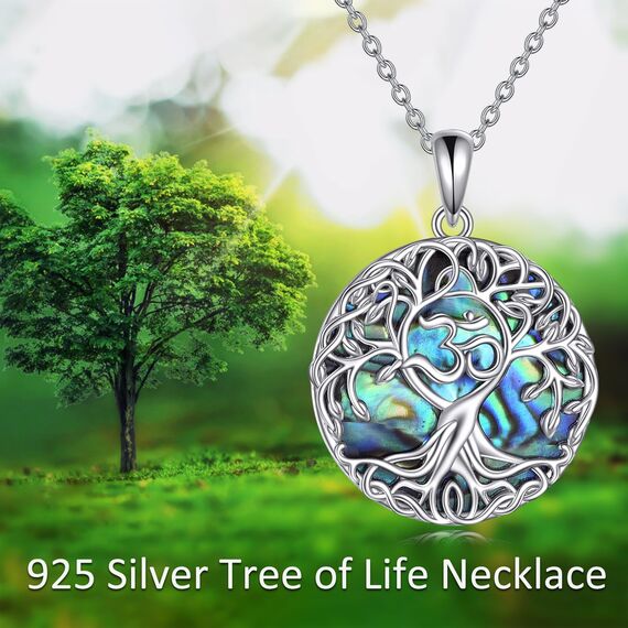 YFN Baum des Lebens Halskette Sterling Silber Om Aum Ohm Baum Anhänger Schmuck Yoga Geschenke für Damen Herren