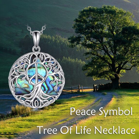 YFN Baum des Lebens Halskette Sterling Silber Frieden Anhänger Schmuck Friedenszeichen Geschenke für Damen Herren