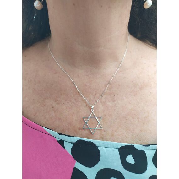 Sicuore Davidstern Anhänger - Aus 925 Sterling Silber - Schlichtes Design mit Figur 23 x 23 mm - Kette 45 cm
