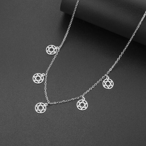 Amaxer Zierliche Davidstern-Halskette mit hebräischem Chai-Symbol, Halskette für Damen, minimalistisch, Chanukka, Magen, Judaisch, jüdisch, Edelstahl, Charm-Anhänger (Davidstern, Silber)