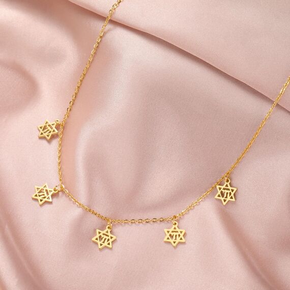 Amaxer Zierliche Davidstern-Halskette mit hebräischem Chai-Symbol, Halskette für Damen, minimalistisch, Chanukka, Magen, Judaisch, jüdisch, Edelstahl, Charm-Anhänger (Davidstern, Chai Gold)