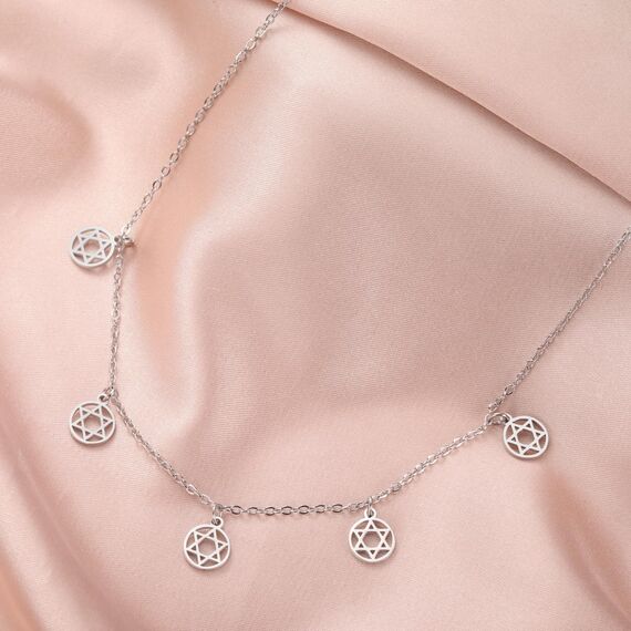 Amaxer Zierliche Davidstern-Halskette mit hebräischem Chai-Symbol, Halskette für Damen, minimalistisch, Chanukka, Magen, Judaisch, jüdisch, Edelstahl, Charm-Anhänger (Davidstern, Silber)