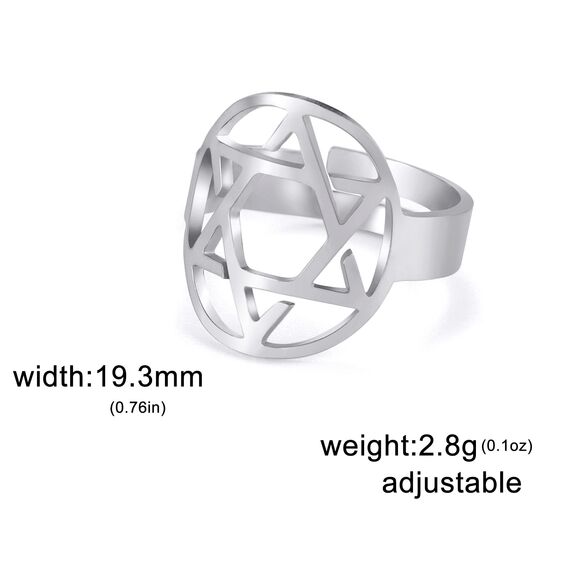 TEAMER Davidstern-Ring aus Edelstahl, verstellbar, Vintage-Fingerring, jüdischer Magen-Amulett-Schmuck für Frauen (Stil 2 – Silber)