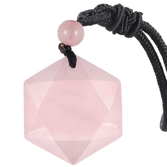 Nupuyai Rosenquarz Kristall Davidstern Hexagramm Anhänger Halskette für Männer Frauen, Heilstein Amulett Kette mit verstellbarer Kordel