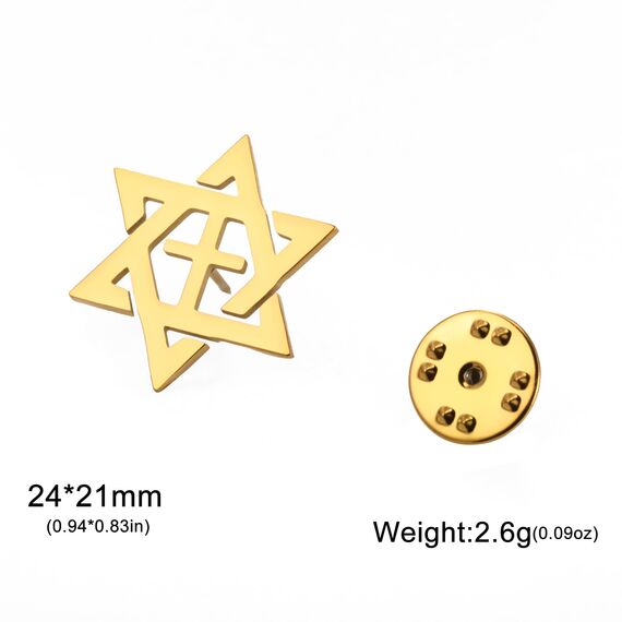 Amaxer Jüdischer Davidstern Brosche für Damen und Herren, Magen David Israel Brosche für Rucksack Abzeichen Hut Tasche Zubehör Dekoration (Gold)