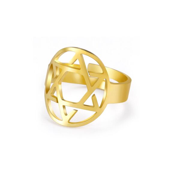 TEAMER Davidstern-Ring aus Edelstahl, verstellbar, Vintage-Fingerring, jüdischer Magen-Amulett-Schmuck für Frauen (Stil 2 – Gold)