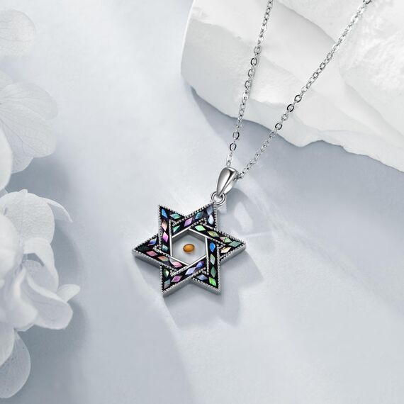 URONE Davidstern Senfkorn Halskette 925 Sterling Silber Judenstern Senfkorn Anhänger Religiöser Schmuck Geschenke für Frauen