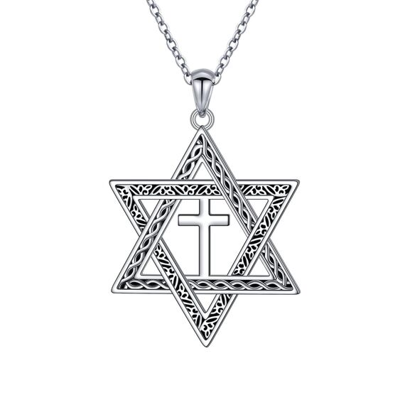 DAOCHONG Davidstern-Kreuz-Anhänger-Halskette für Männer und Frauen, 925er Sterlingsilber, israelischer jüdischer Schmuck, Ostergeschenke, Hexagramm-Halskette