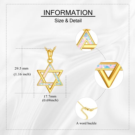 URONE Davidstern Kette 925 Sterling Silber Vergoldung Jüdischer Stern Anhänger Halskette Opal Schmuck Geschenke für Damen Frauen