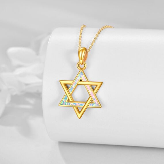 URONE Davidstern Kette 925 Sterling Silber Vergoldung Jüdischer Stern Anhänger Halskette Opal Schmuck Geschenke für Damen Frauen