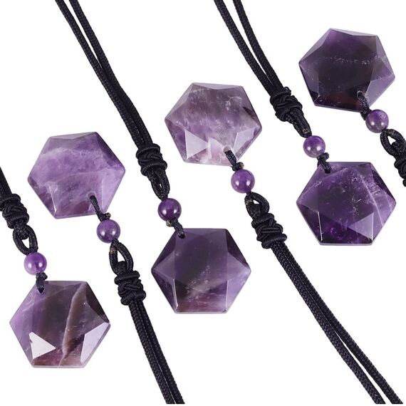 Nupuyai Amethyst Kristall Davidstern Hexagramm Anhänger Halskette für Männer Frauen, Heilstein Amulett Kette mit verstellbarer Kordel