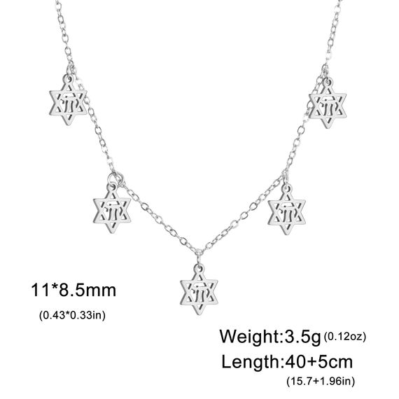 Amaxer Zarte Halskette mit Davidstern-Anhänger, jüdisches Chai-Symbol, minimalistisch, für Damen, jüdischer Hanukkah Magen, in Edelstahl, 50cm, Edelstahl