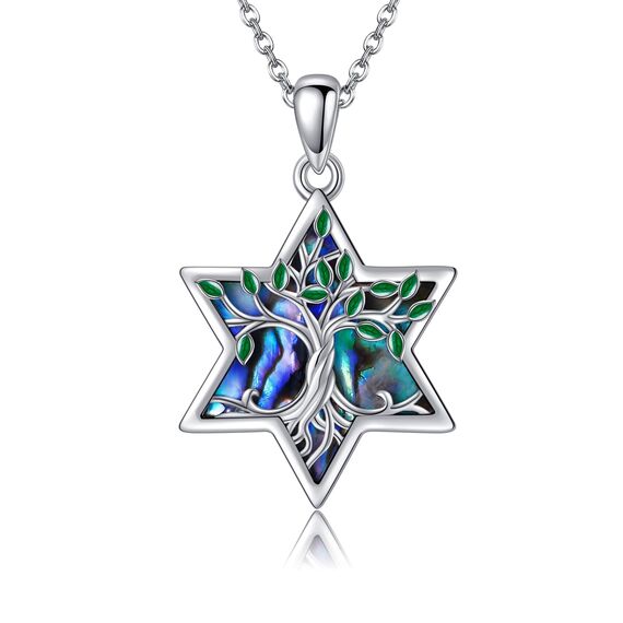 URONE Baum des Lebens Kette 925 Sterling Silber Lebensbaum Davidstern Anhänger Halskette Baum des Lebens Judenstern Schmuck Geschenke für Damen