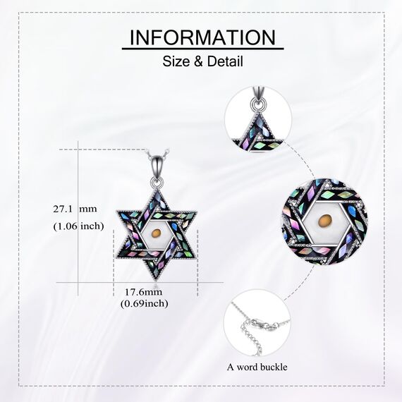 URONE Davidstern Senfkorn Halskette 925 Sterling Silber Judenstern Senfkorn Anhänger Religiöser Schmuck Geschenke für Frauen