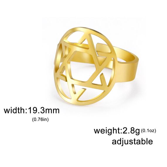 TEAMER Davidstern-Ring aus Edelstahl, verstellbar, Vintage-Fingerring, jüdischer Magen-Amulett-Schmuck für Frauen (Stil 2 – Gold)