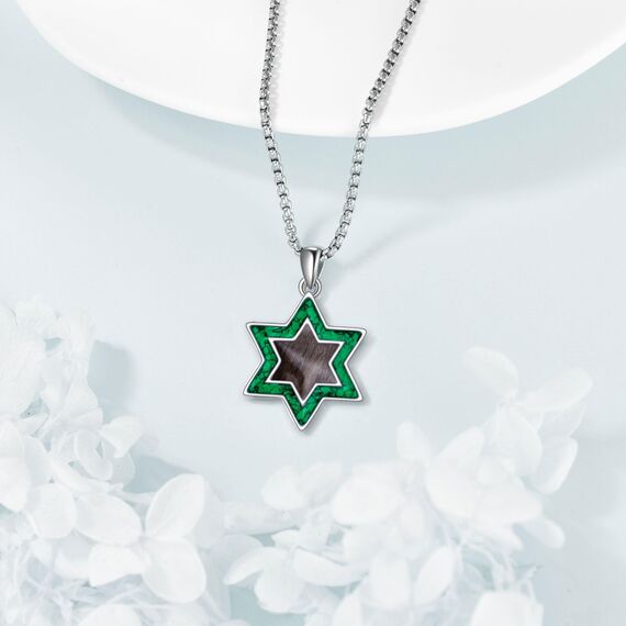 URONE Stern von David Halskette Sterling Silber Türkis Stern von David Holz Anhänger Jüdische Stern Schmuck Religiöse Geschenke für Frauen Männer