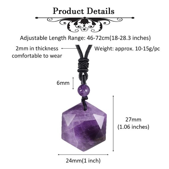 Nupuyai Amethyst Kristall Davidstern Hexagramm Anhänger Halskette für Männer Frauen, Heilstein Amulett Kette mit verstellbarer Kordel