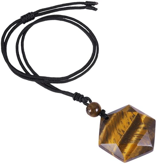 Nupuyai Tigerauge Kristall Davidstern Hexagramm Anhänger Halskette für Männer Frauen, Heilstein Amulett Kette mit verstellbarer Kordel