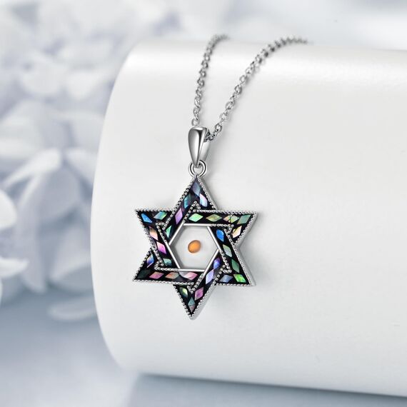 URONE Davidstern Senfkorn Halskette 925 Sterling Silber Judenstern Senfkorn Anhänger Religiöser Schmuck Geschenke für Frauen