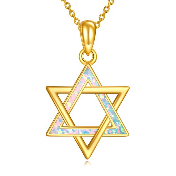 URONE Davidstern Kette 925 Sterling Silber Vergoldung Jüdischer Stern Anhänger Halskette Opal Schmuck Geschenke für Damen Frauen