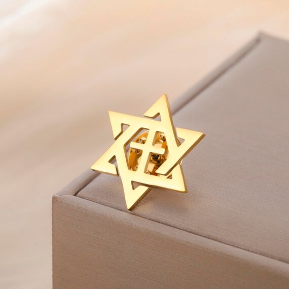 Amaxer Jüdischer Davidstern Brosche für Damen und Herren, Magen David Israel Brosche für Rucksack Abzeichen Hut Tasche Zubehör Dekoration (Gold)