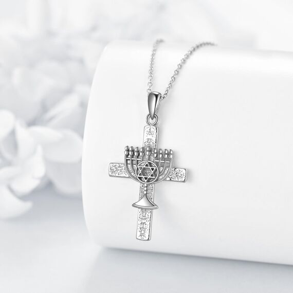 POPLYKE Davidsstern Kreuz Anh?nger Halskette Sterling Silber Religi?ser Christlich Jüdischer Schmuck Geschenke für Frauen M?nner