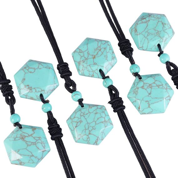 Nupuyai Grüner Howlith Türkis Kristall Davidstern Hexagramm Anhänger Halskette für Männer Frauen, Heilstein Amulett Kette mit verstellbarer Kordel