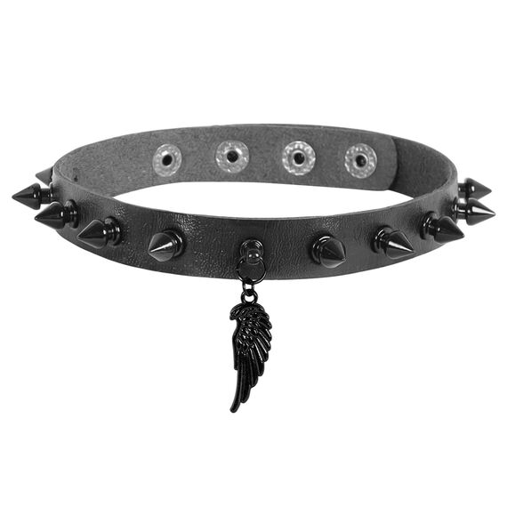 Eigso Gothic Leder Flügel Anhänger Nieten Halsband für Frauen Männer Retro Vintage Classic Kragen Halskette für Frau Mann