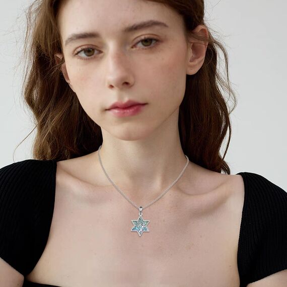 URONE Lebensbaum Kette 925er Sterlingsilber Davidstern Anhänger Türkis Halskette Jüdischer Stern Lebensbaum Schmuck Geschenke für Damen