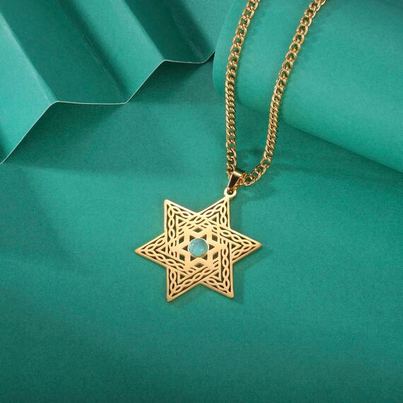 VASSAGO Davidstern-Halskette für Damen Edelstahl Zirkonia magischer Hexagon-Anhänger zierlicher religiöser jüdischer Schmuck (Gold)
