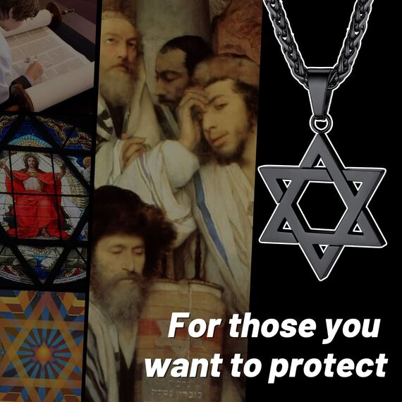 ChainsHouse Hexagramm Davidstern Anhänger Herren Schwarz Halskette mit Hexagramm Anhänger Edelstahl Davidstern Kettenanhänger Männer Schwarz Religion Halsband Modeschmuck für Vatertag